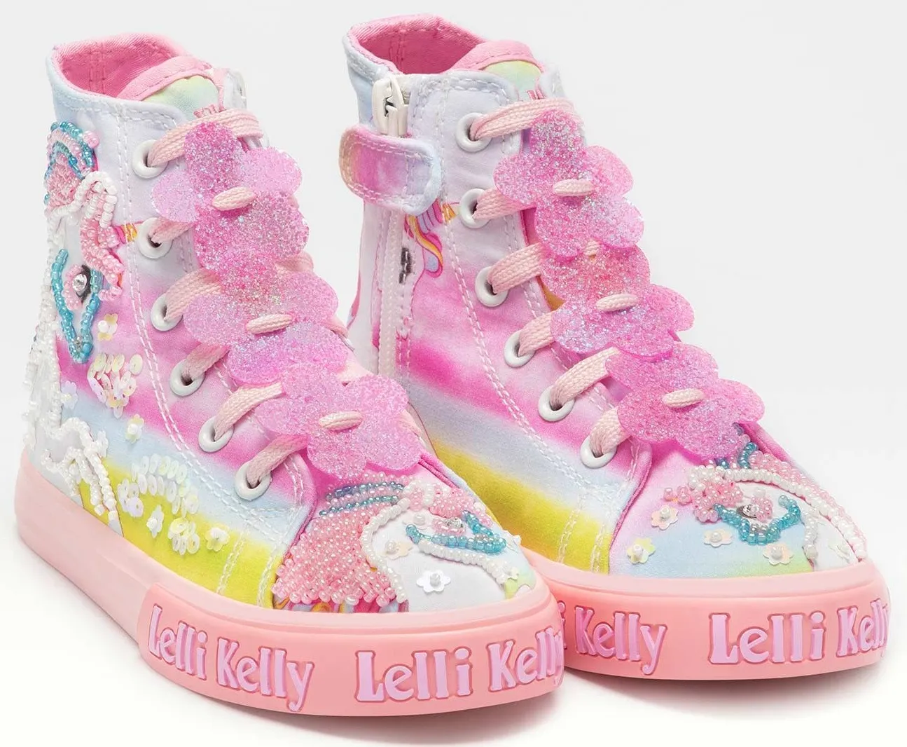 LELLI KELLY LK 1000 UNICORN MID CANVAS BOOTS HI-TOPS MULTI FANTASIA