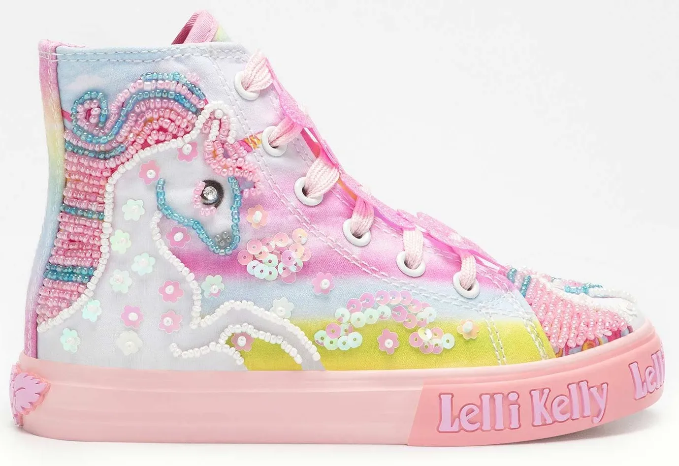 LELLI KELLY LK 1000 UNICORN MID CANVAS BOOTS HI-TOPS MULTI FANTASIA