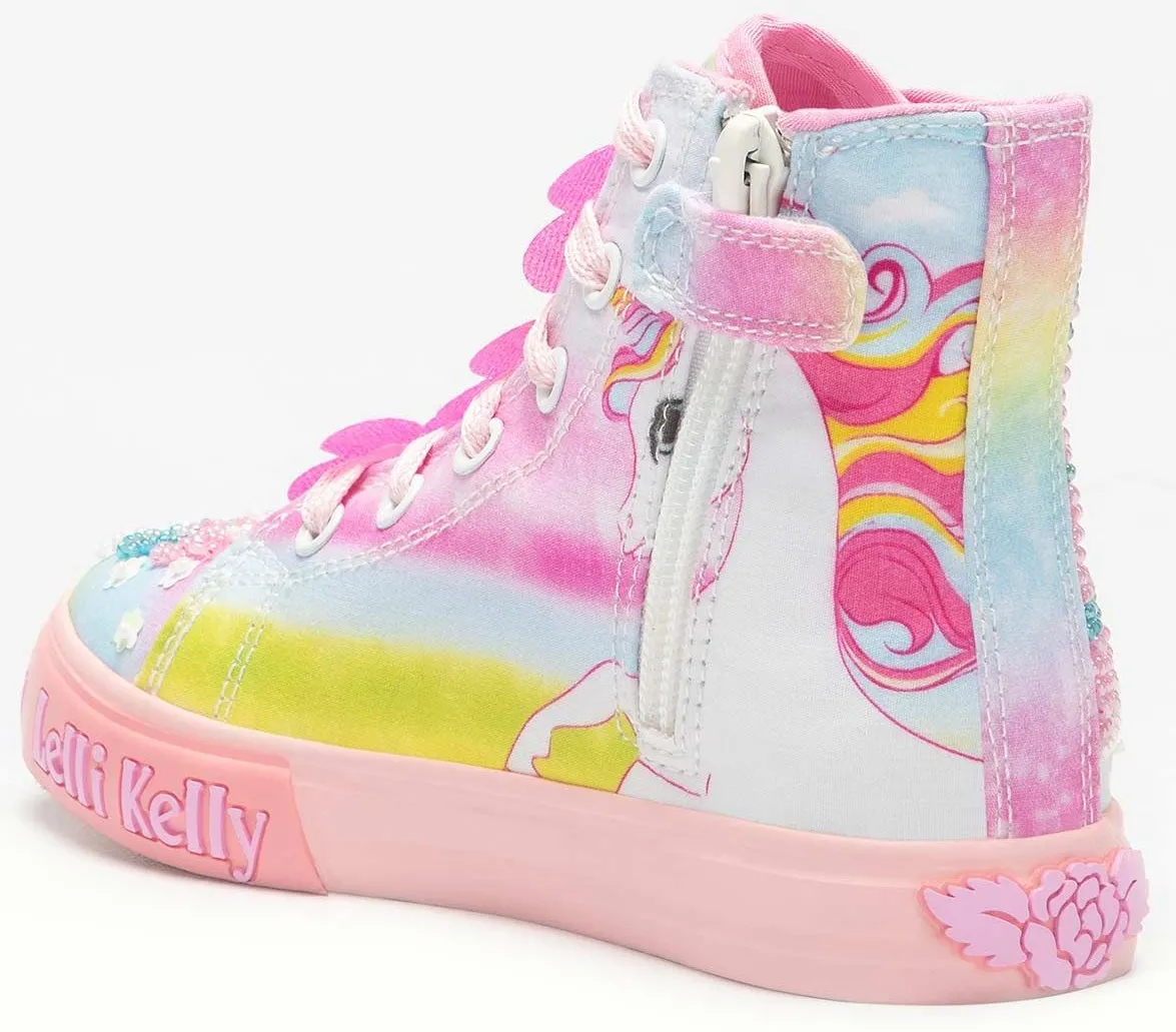 LELLI KELLY LK 1000 UNICORN MID CANVAS BOOTS HI-TOPS MULTI FANTASIA