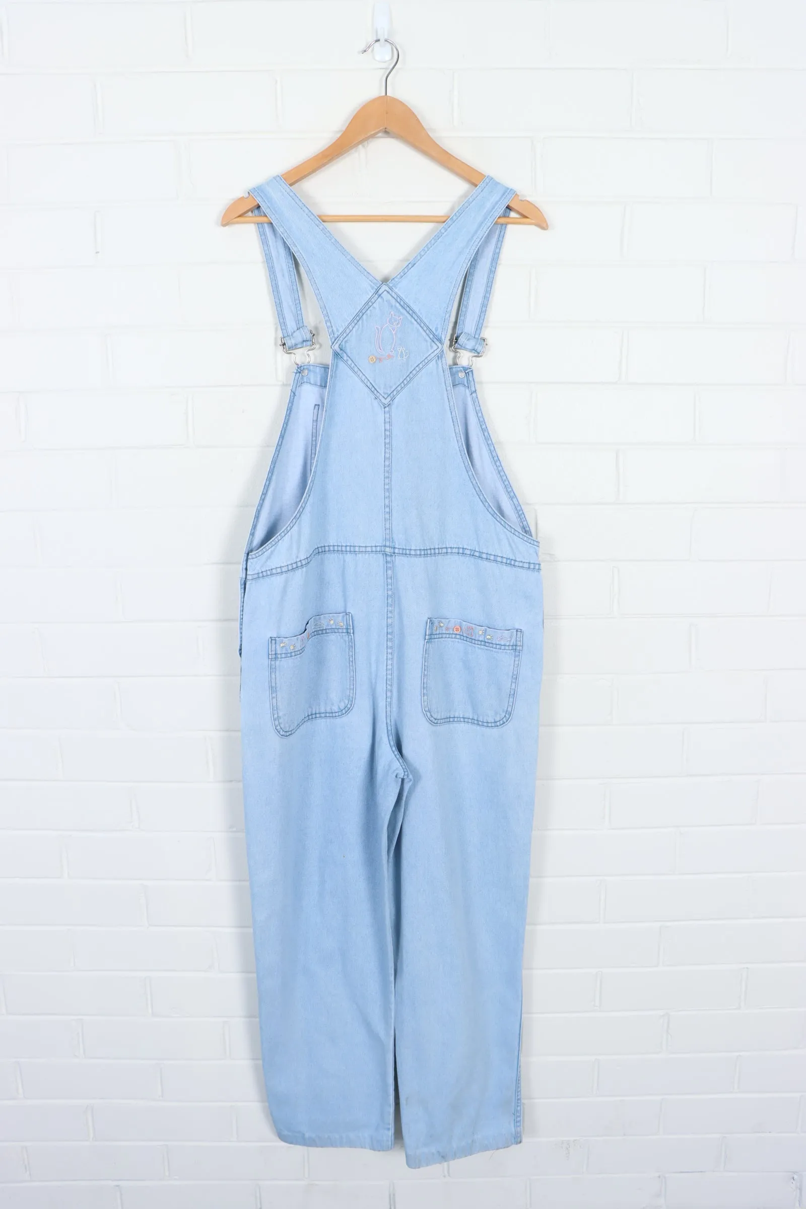 Light Blue Cat Stitched Long Denim Overalls Hong Kong Made (M)