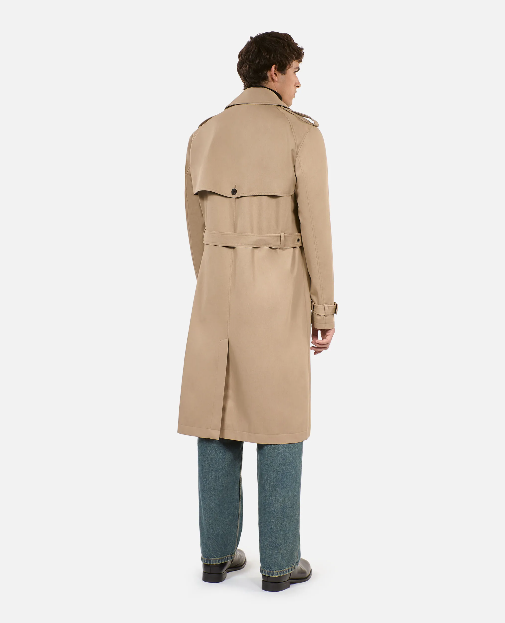 Long beige trench coat