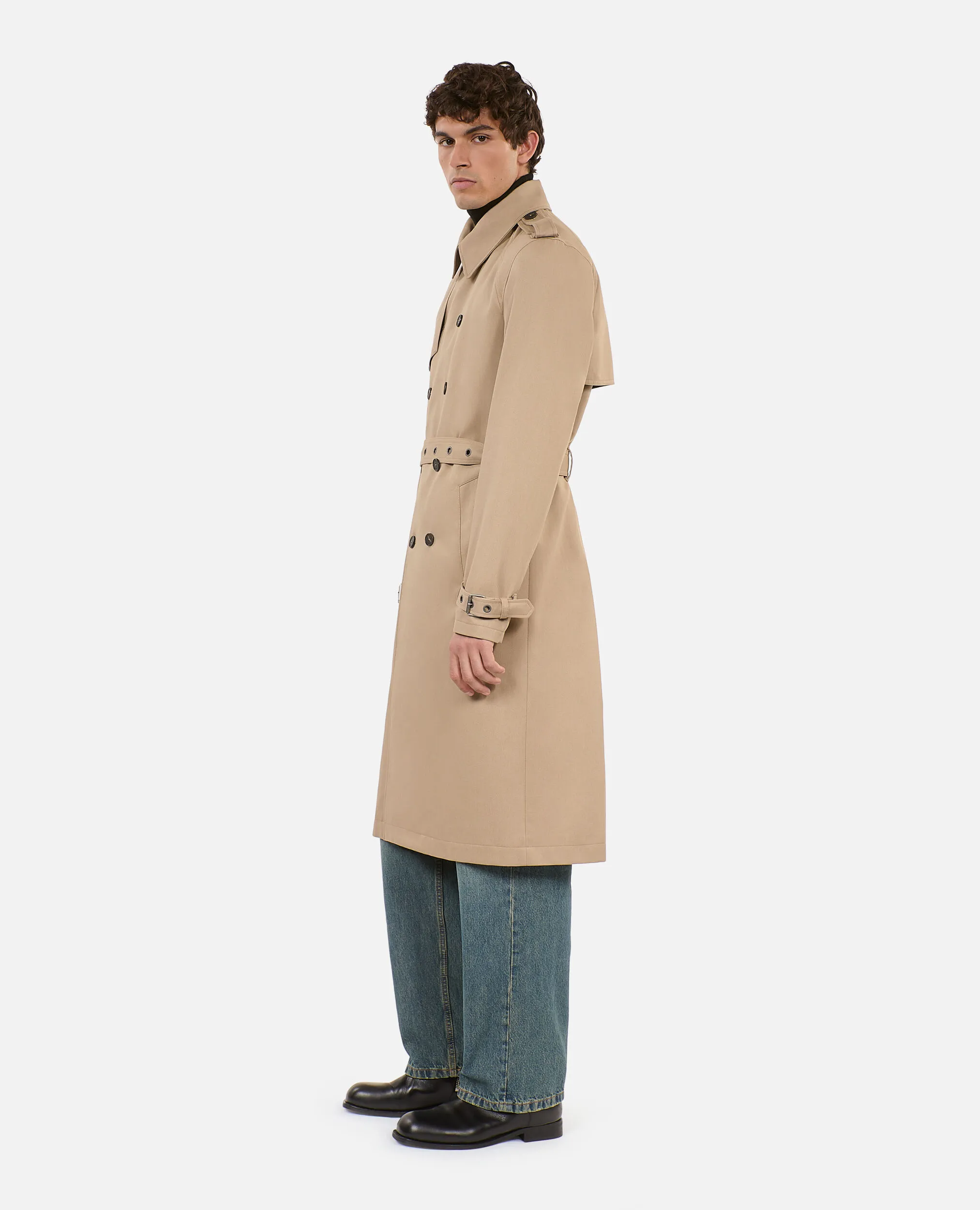 Long beige trench coat