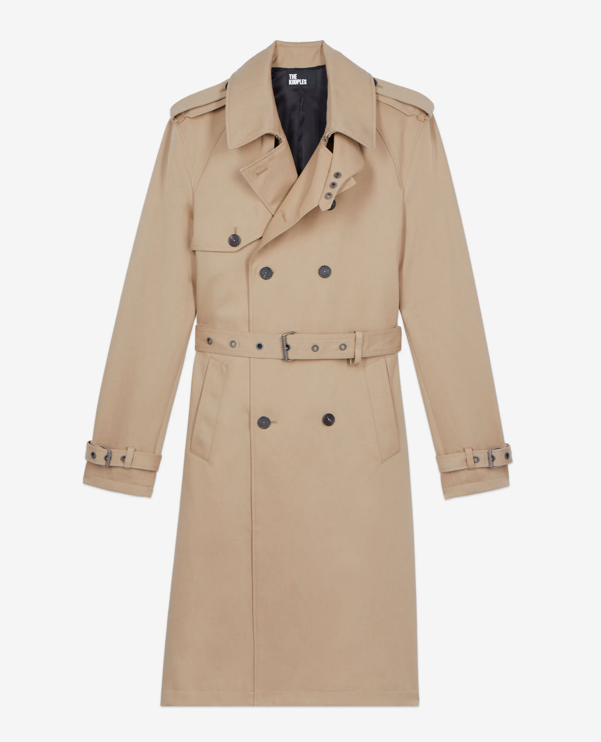 Long beige trench coat