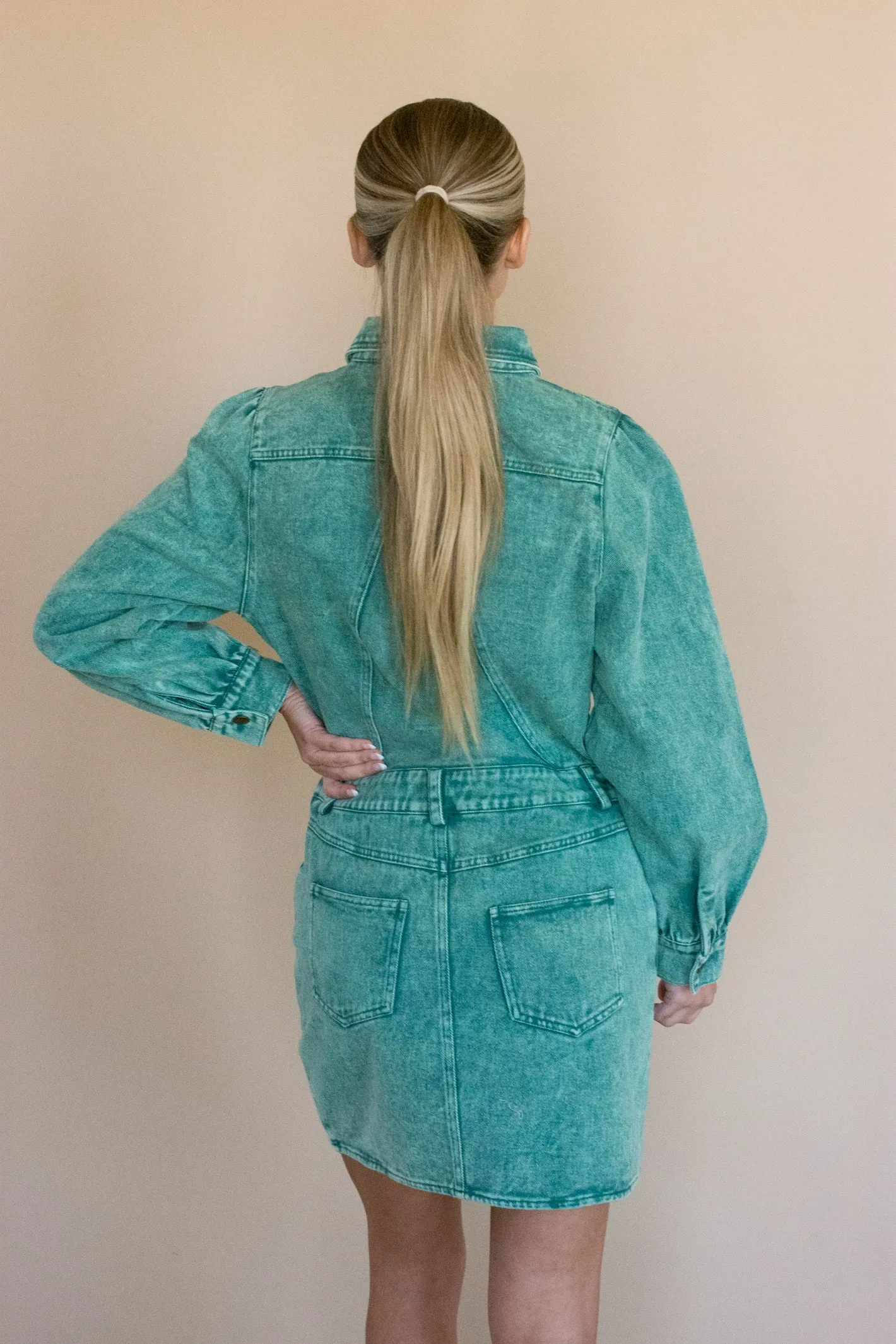 Look My Way Green Denim Dress