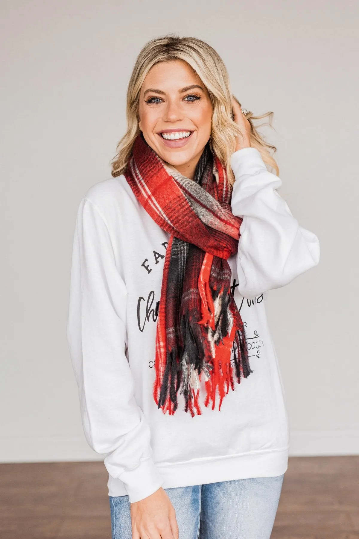 Looking Elegant Blanket Scarf- Red & Black