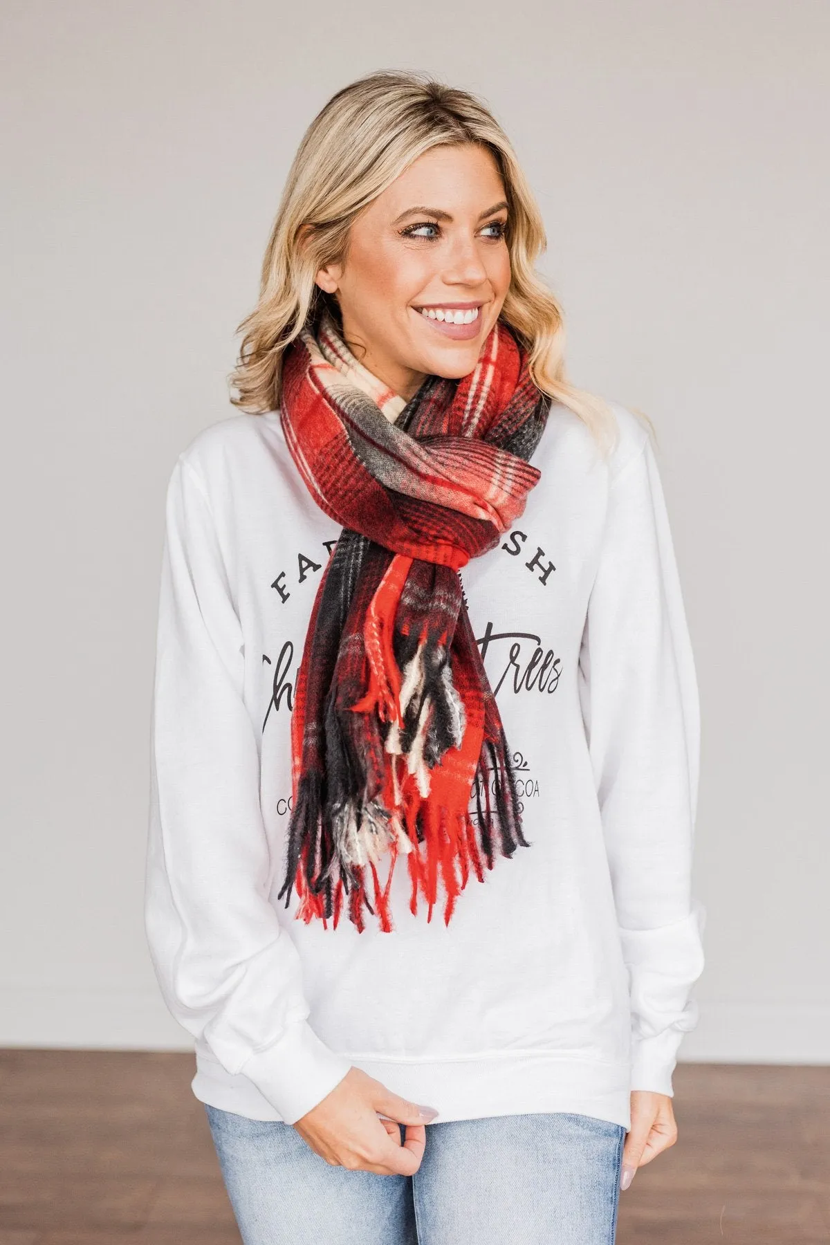 Looking Elegant Blanket Scarf- Red & Black