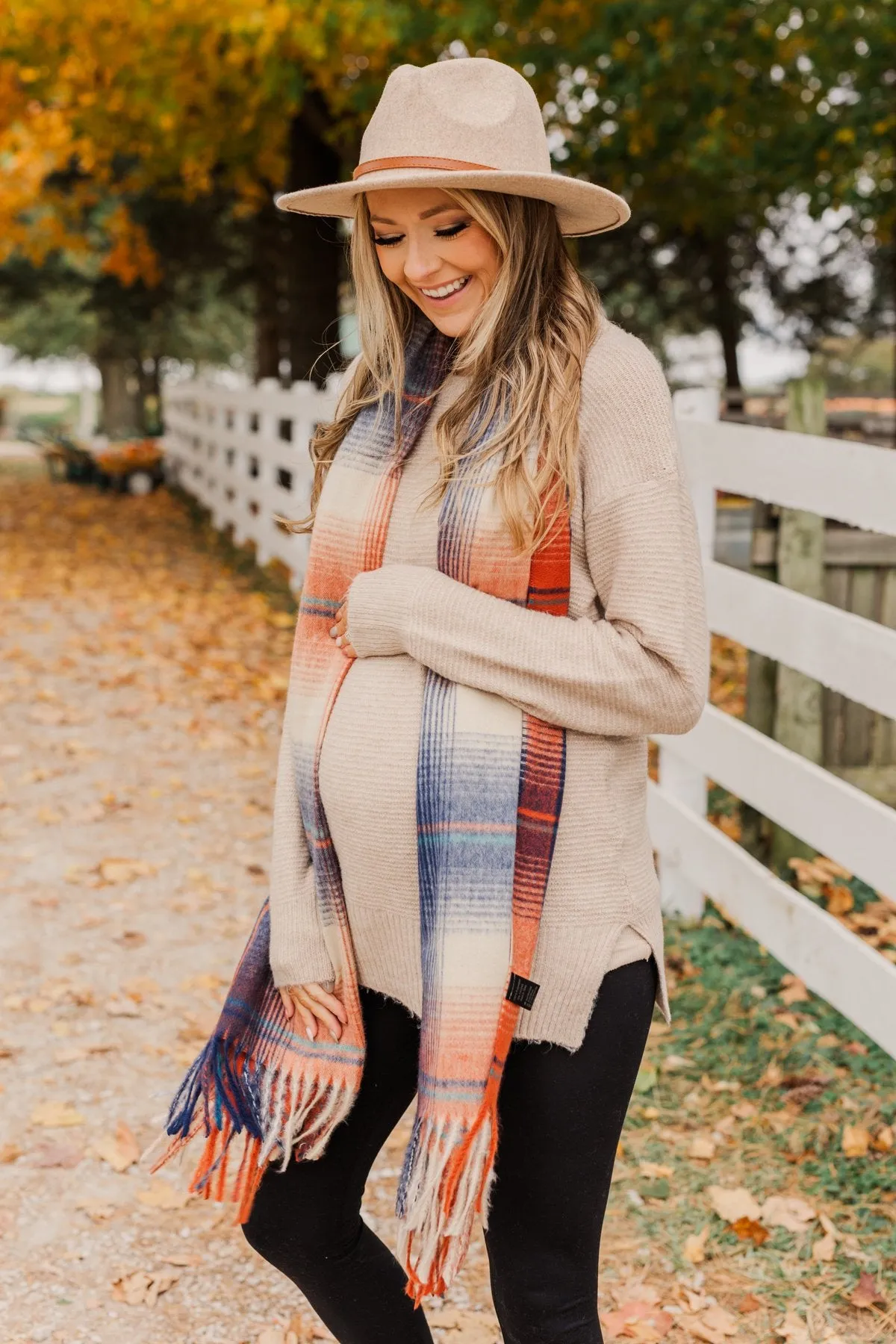 Looking Elegant Blanket Scarf- Rust & Navy