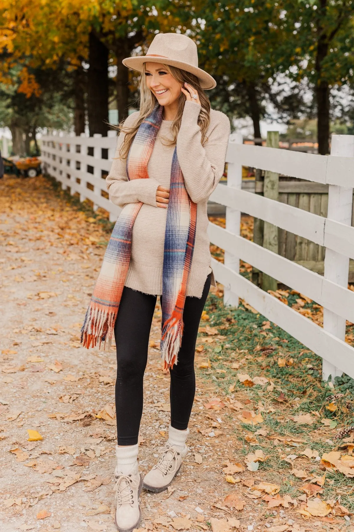 Looking Elegant Blanket Scarf- Rust & Navy