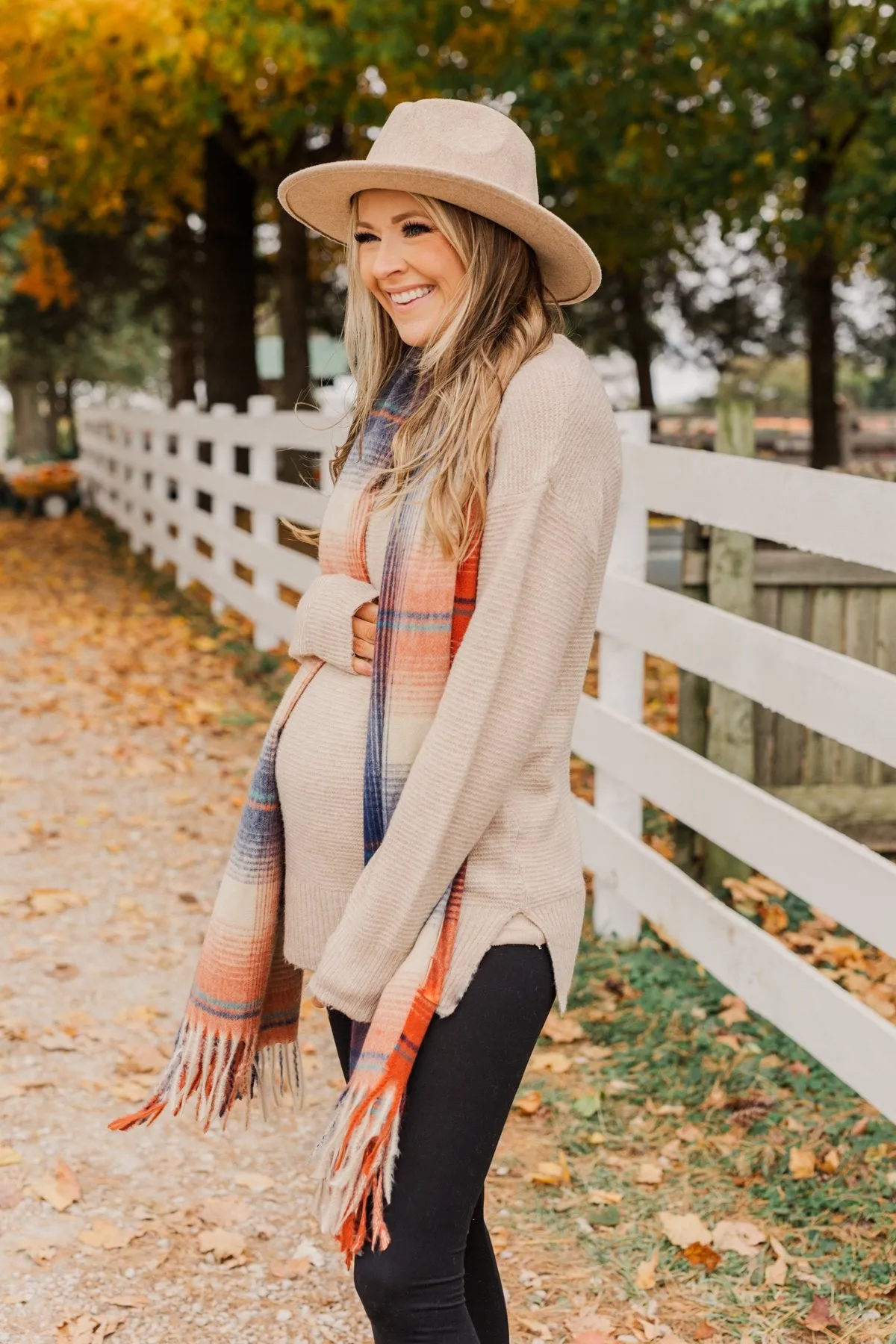 Looking Elegant Blanket Scarf- Rust & Navy