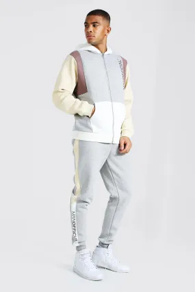 Man Official Colour Block Zip Hood Tracksuit | boohooMAN UK