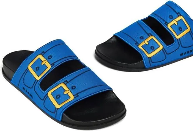 Marni embroidered slip-on slides Blue