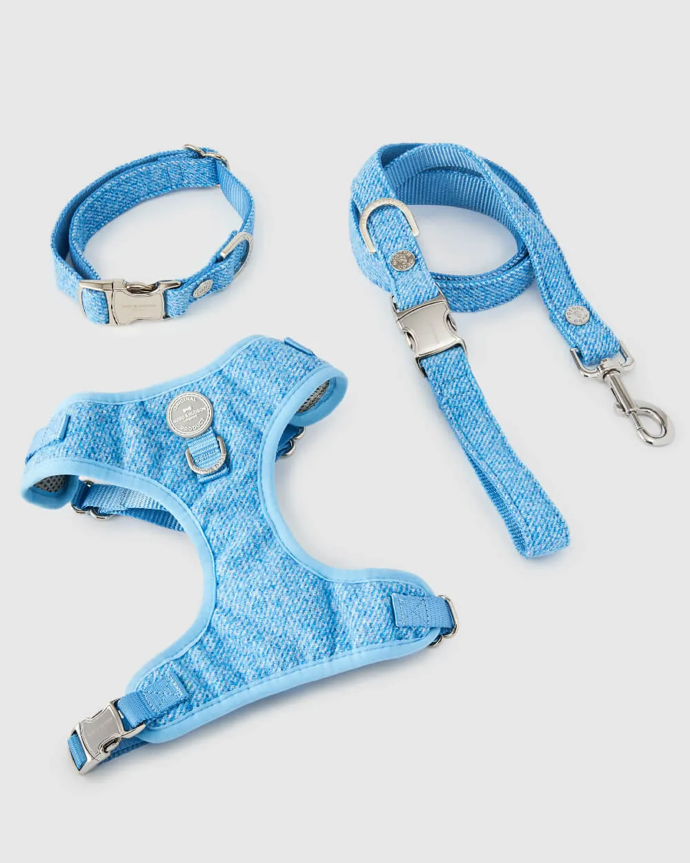 Matching Blue Luxury Tweed Bundle - Collar, Lead and Harness