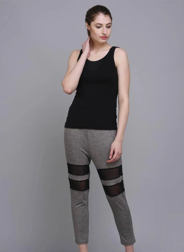 Melange Grey Mesh Insert Leggings