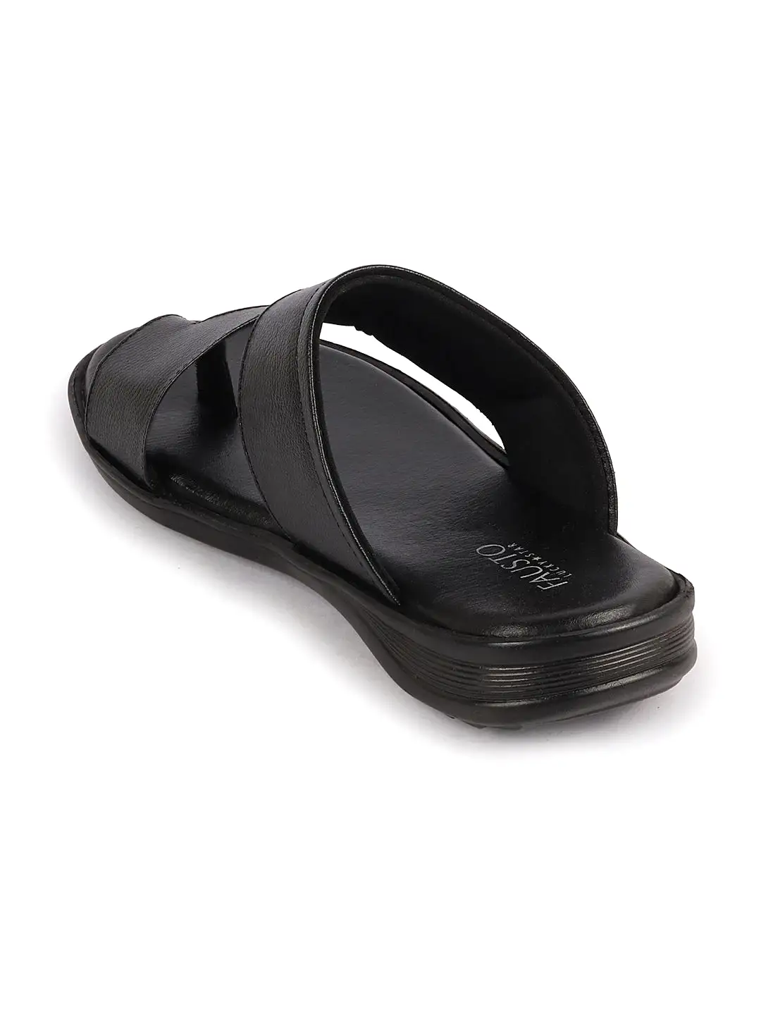 Men Black Daily Indoor Outdoor Multi Strap Slip On Toe Ring Slipper