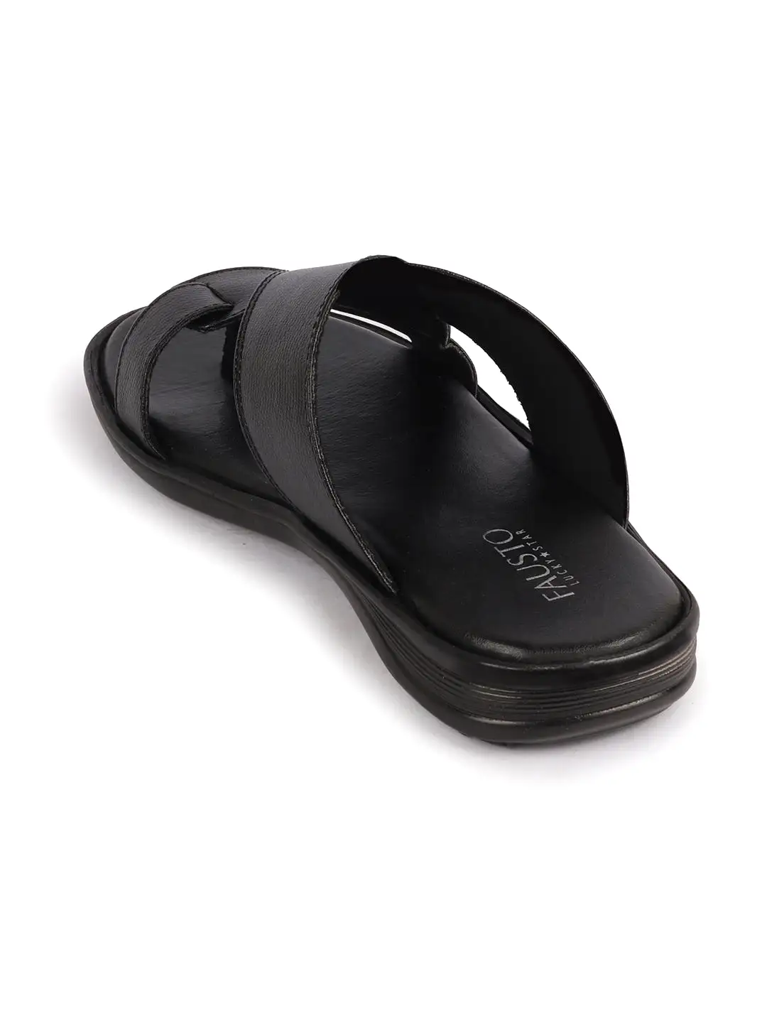 Men Black Daily Indoor Outdoor Multi Strap Toe Ring Slip On Slipper