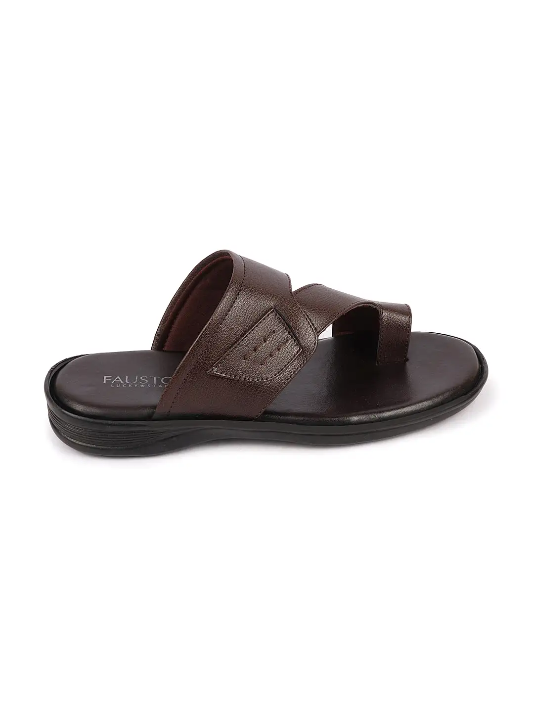 Men Brown Daily Indoor Outdoor Multi Strap Slip On Toe Ring Slipper