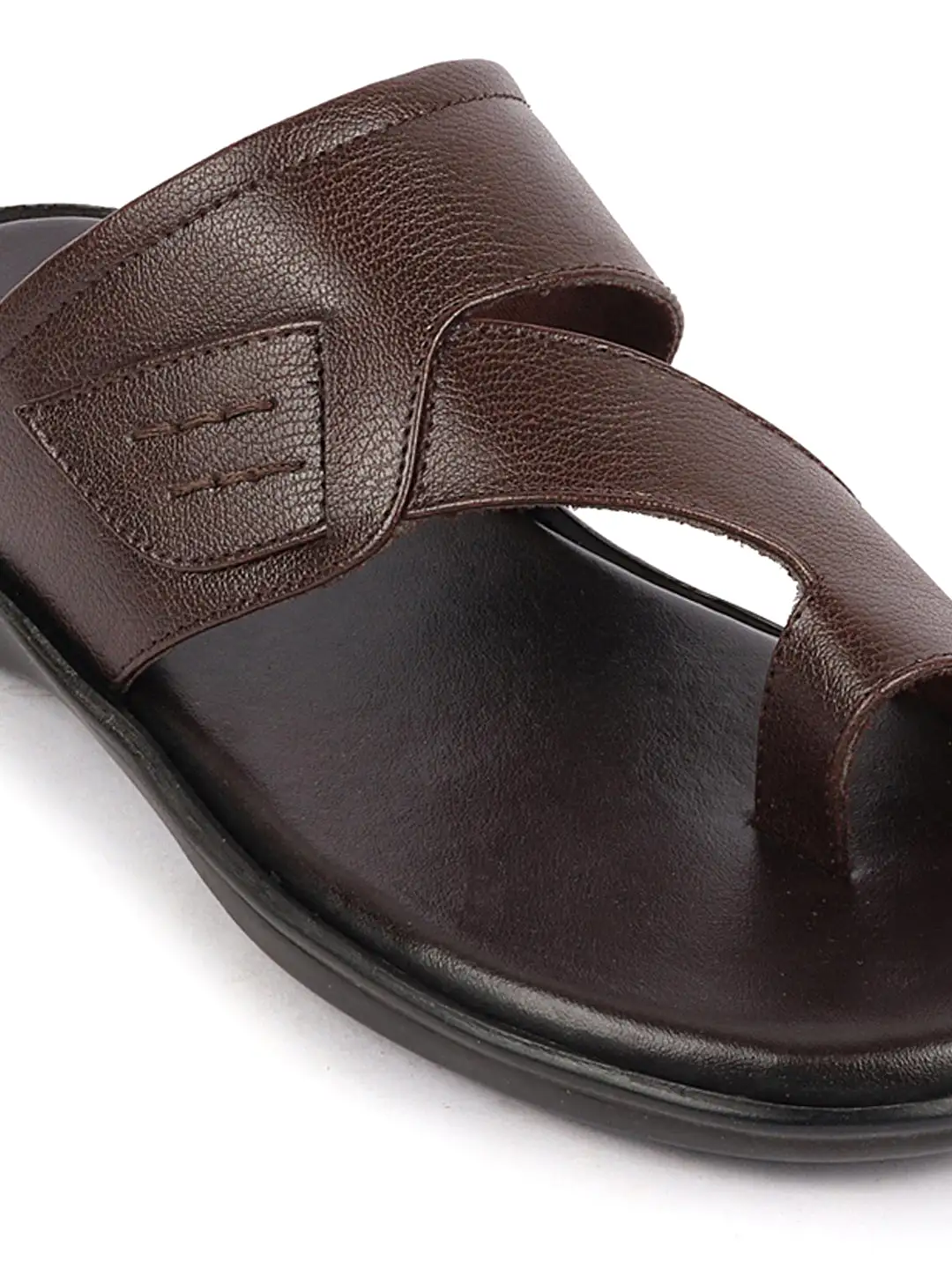 Men Brown Daily Indoor Outdoor Multi Strap Slip On Toe Ring Slipper