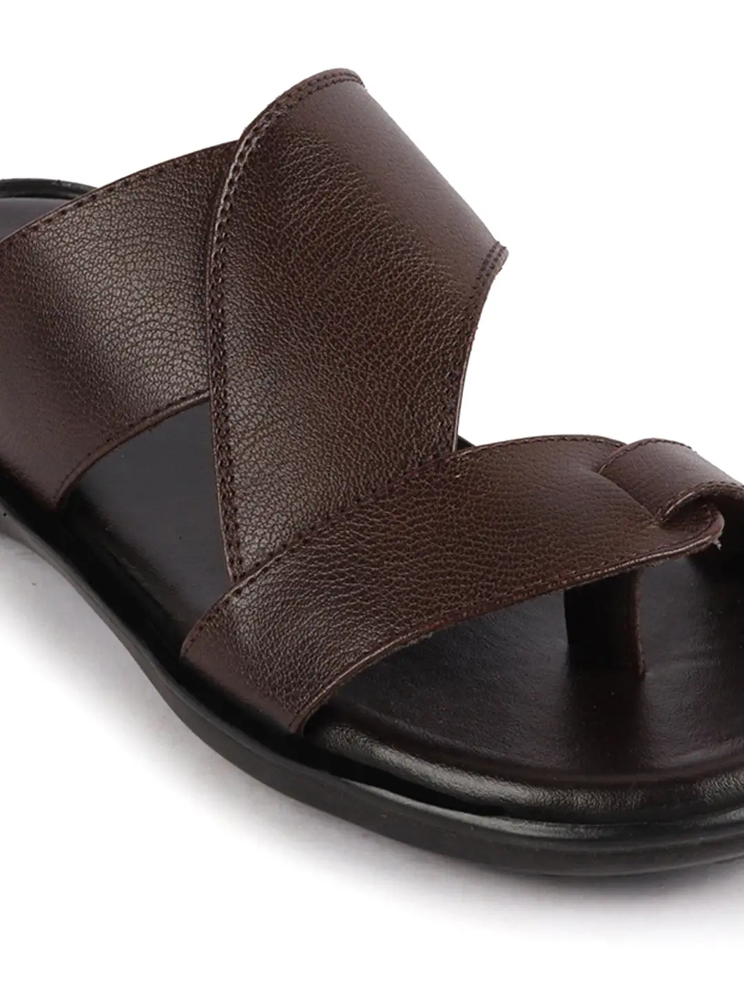 Men Brown Daily Indoor Outdoor Multi Strap Toe Ring Slip On Slipper