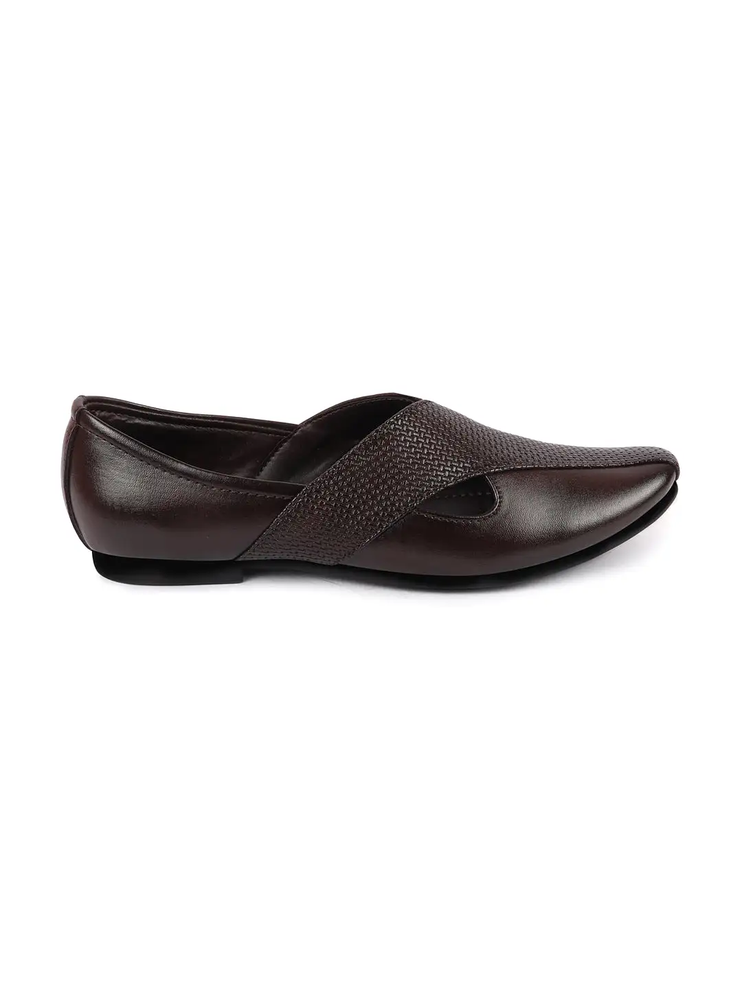 Men Brown Embossed Design Ethnic Party Slip On Juttis and Mojaris