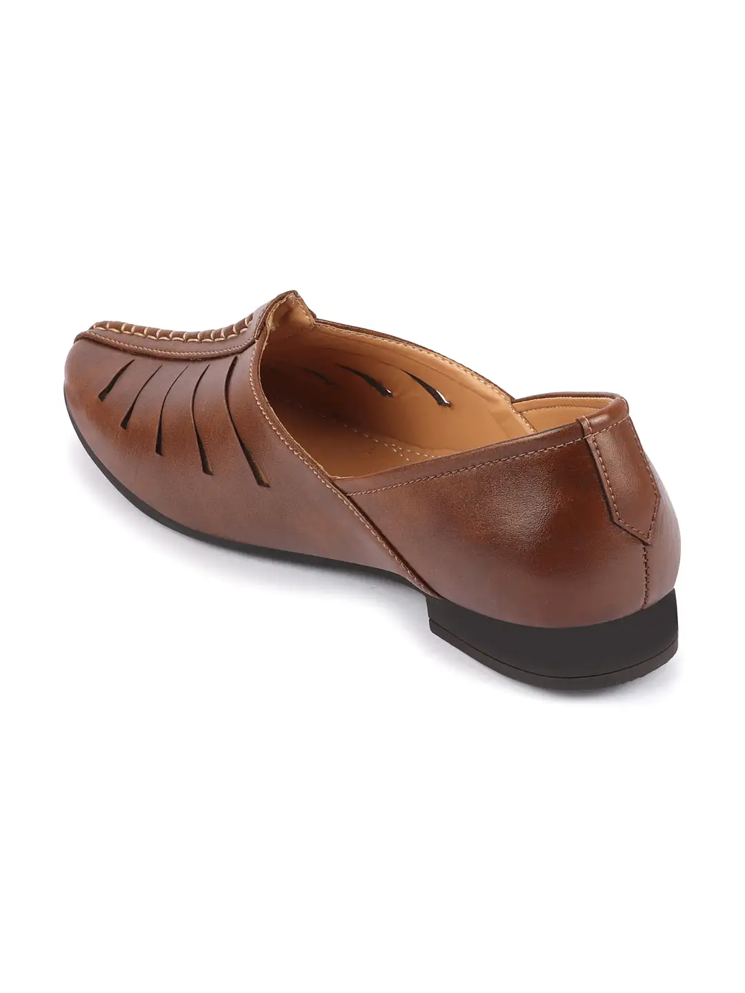 Men Brown Ethnic Wedding Party Laser Cut Design Slip On Juttis and Mojaris