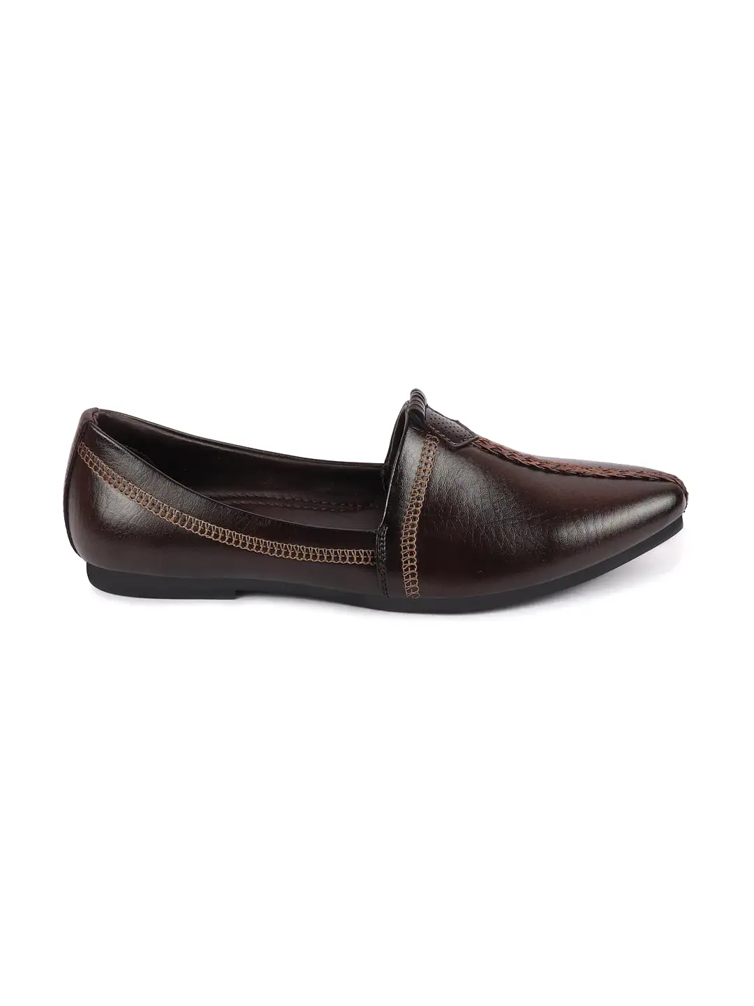 Men Brown Wedding Party Evening Broad Feet Ethnic Slip On Juttis and Mojaris