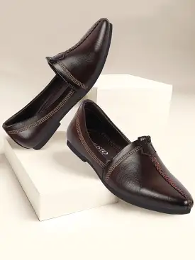 Men Brown Wedding Party Evening Broad Feet Ethnic Slip On Juttis and Mojaris