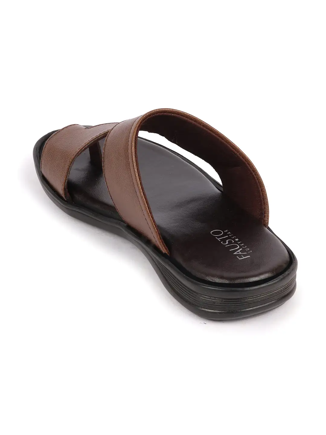 Men Tan Daily Indoor Outdoor Multi Strap Slip On Toe Ring Slipper