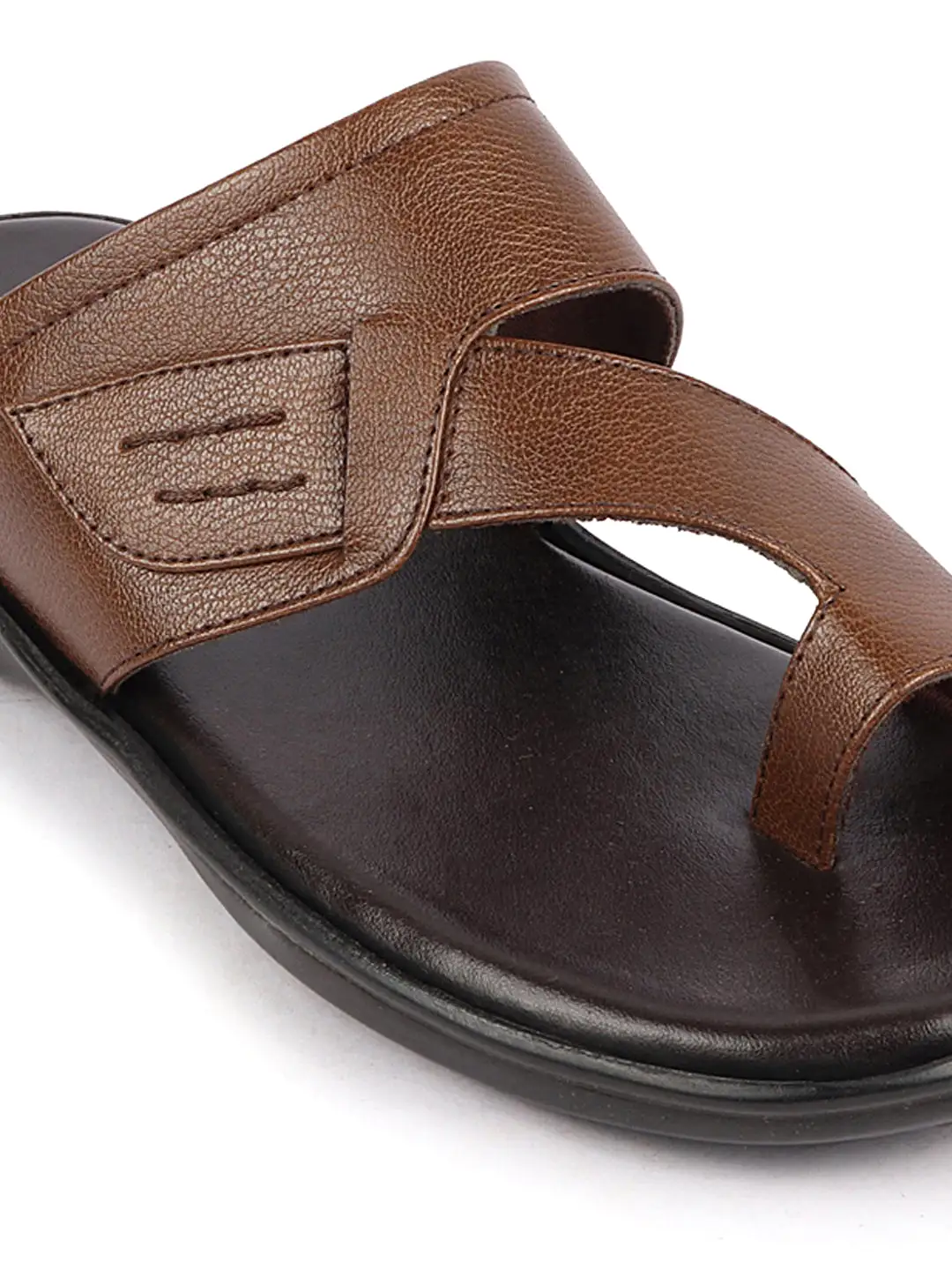 Men Tan Daily Indoor Outdoor Multi Strap Slip On Toe Ring Slipper