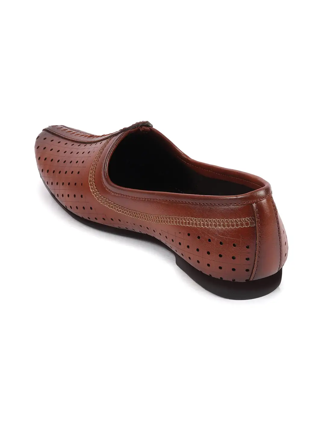 Men Tan Laser Cut Design Stitched Ethnic Party Slip On Juttis and Mojaris