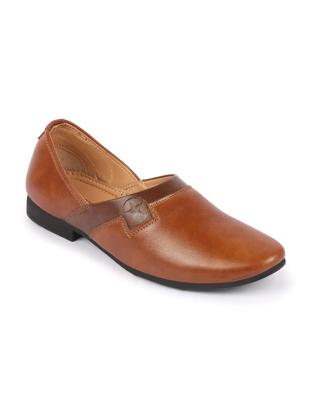 Men Tan Wedding Party Evening Ethnic Colorblocked Slip On Juttis and Mojaris