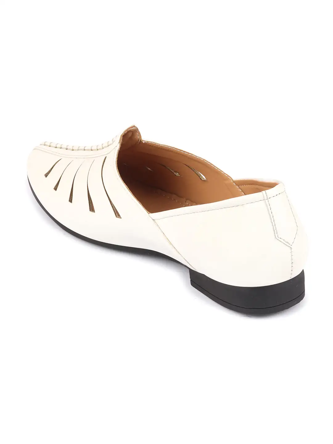 Men White Ethnic Wedding Party Laser Cut Design Slip On Juttis and Mojaris