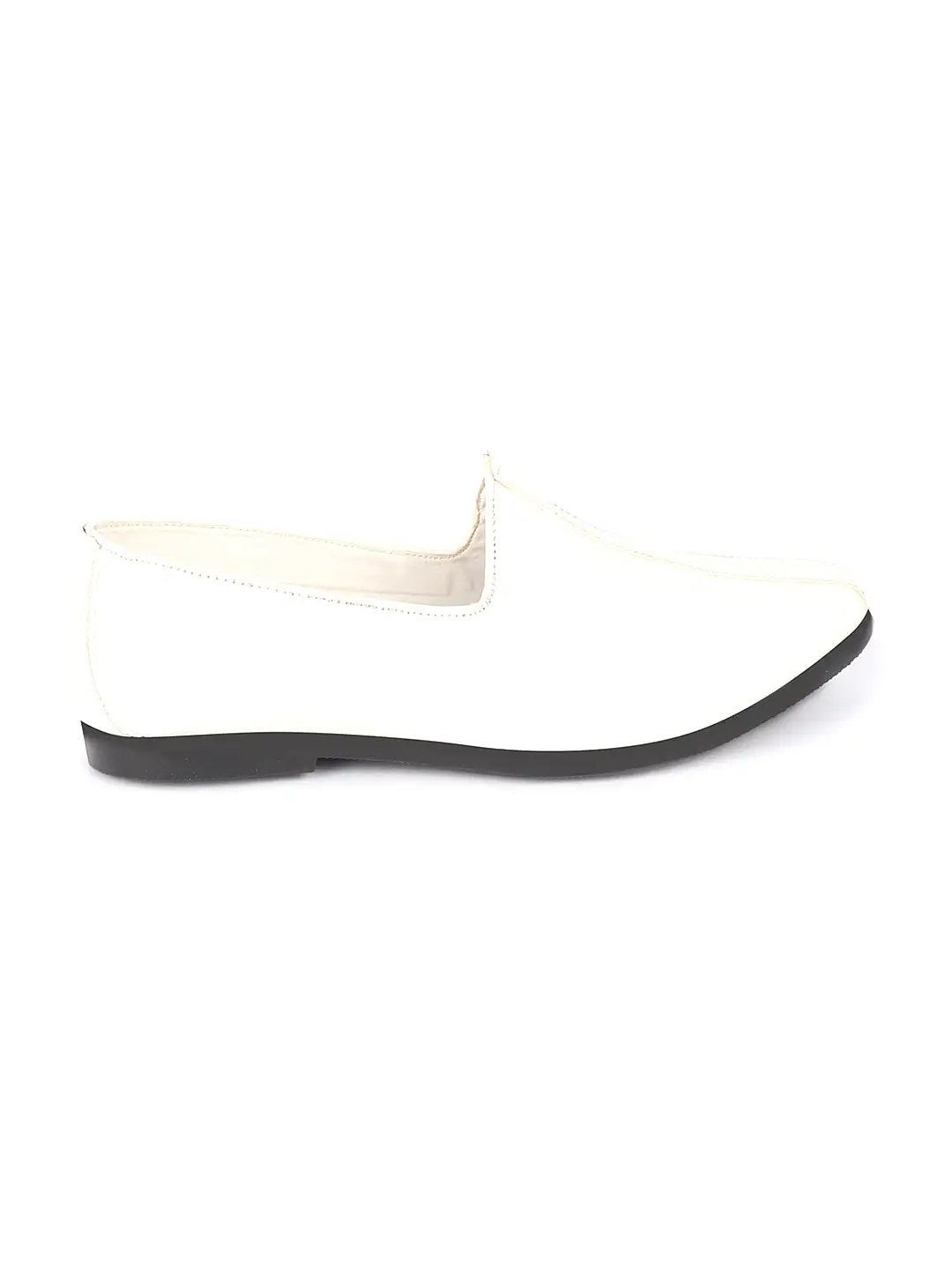 Men White Glossy Shine Textured Design Wedding Festive Ethnic Slip On Jutis and Mojaris