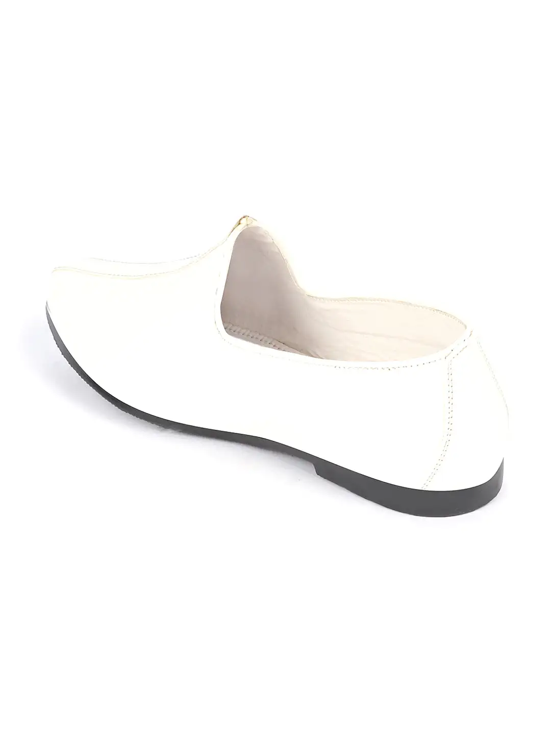 Men White Glossy Shine Textured Design Wedding Festive Ethnic Slip On Jutis and Mojaris