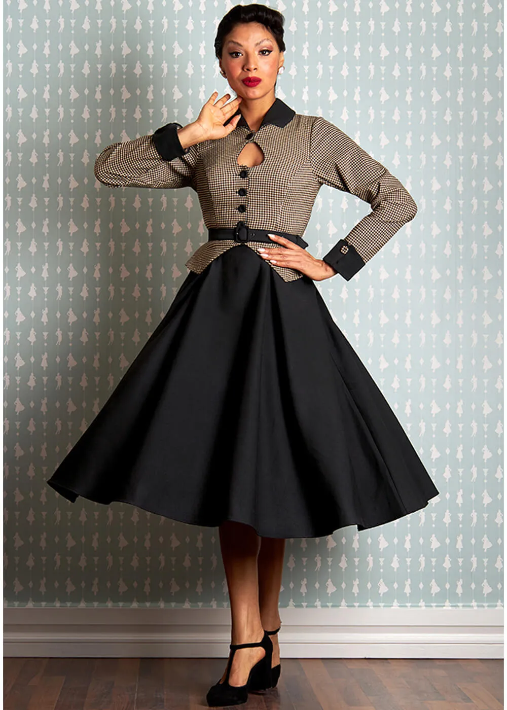 Miss Candyfloss Gelasia Lou Houndstooth 50's Swing Dress Black