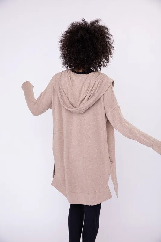 Mono B Longline Hooded Cardigan with Pockets