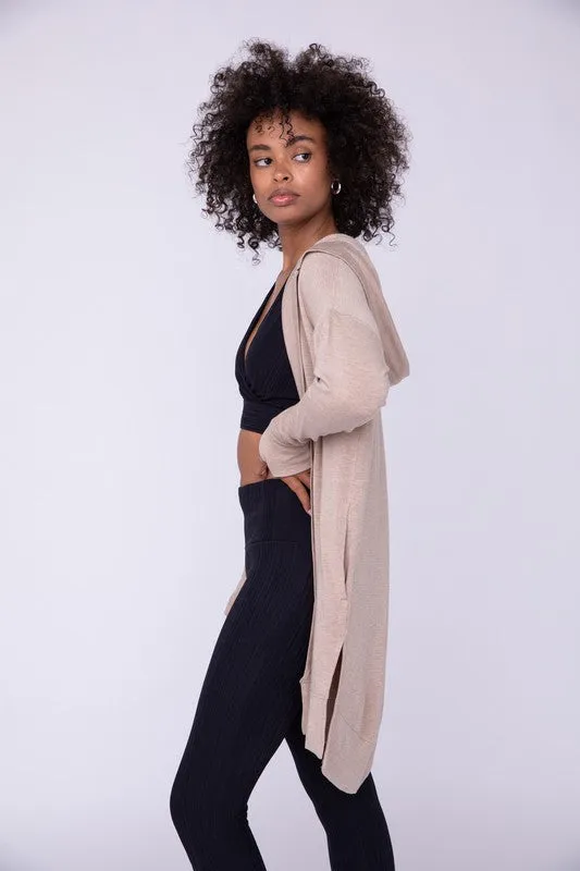 Mono B Longline Hooded Cardigan with Pockets