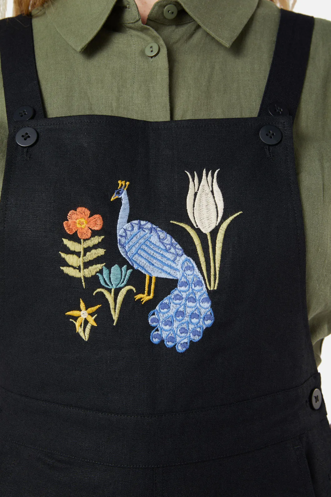 Peacock Embroidered Overalls