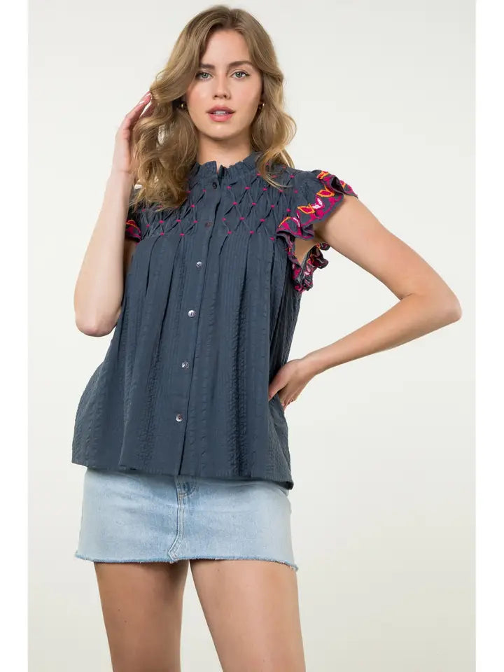 Pleated Button Down Top