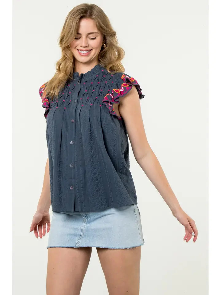 Pleated Button Down Top