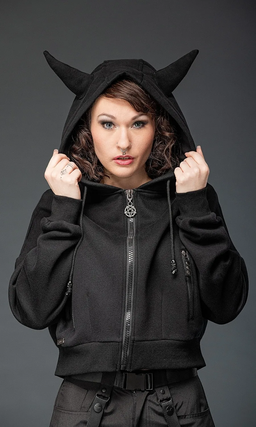 Queen of Darkness - Short Jacket with Hood and Horns | Dark Ages