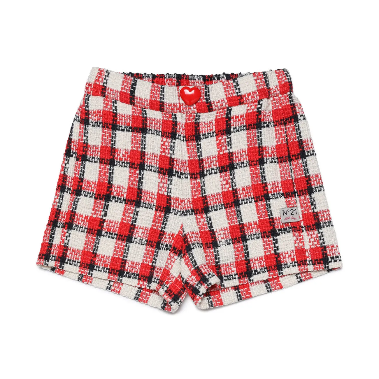 SHORT CHECK IN TWEED Bambina Rosso Beige