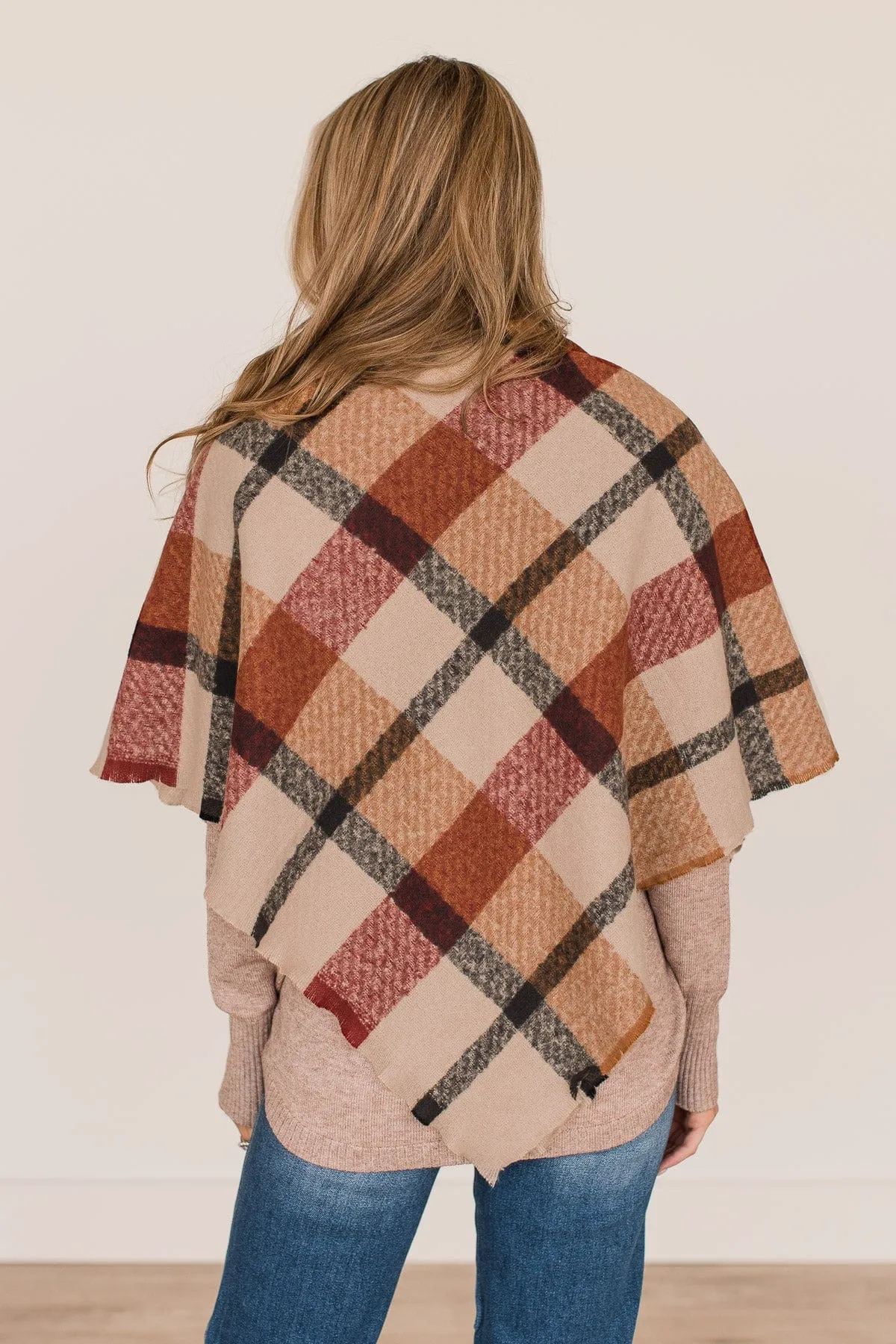 Sipping Cider Plaid Blanket Scarf- Taupe & Burgundy