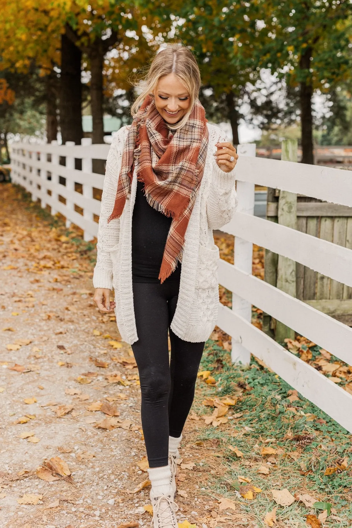 Snuggle Me Up Plaid Blanket Scarf- Brown