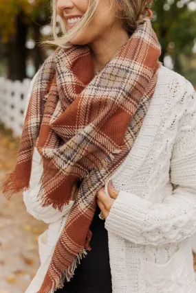 Snuggle Me Up Plaid Blanket Scarf- Brown