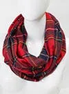 Stylish Plaid Infinity Scarf with Hidden Zipper: Muted Green & Red