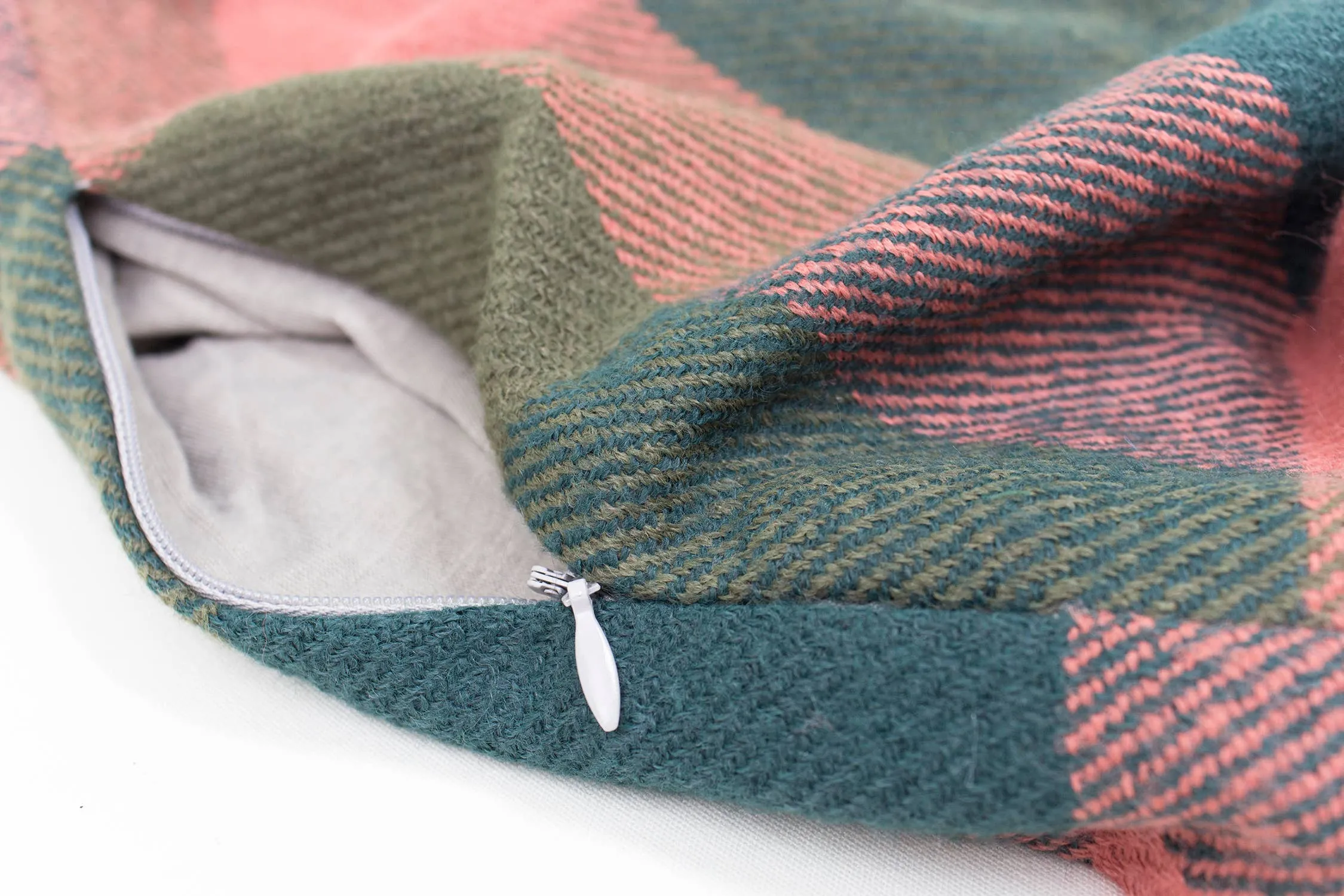 Stylish Plaid Infinity Scarf with Hidden Zipper: Muted Green & Red