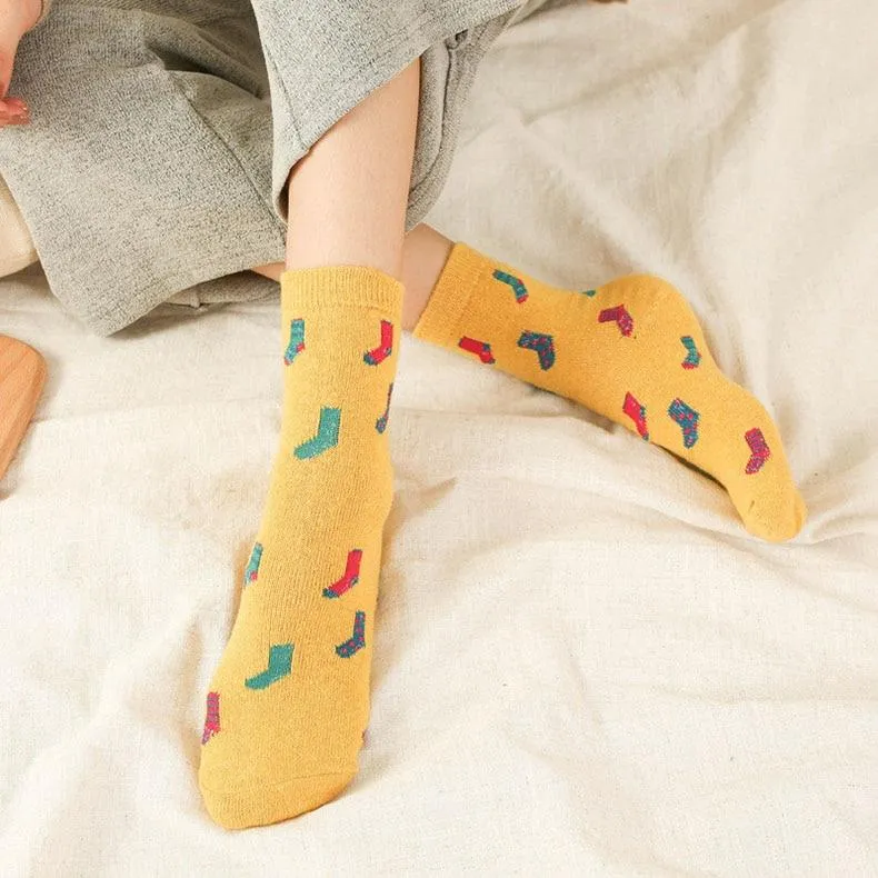 Trendy Winter Autumn Cartoon Printed Ladies Socks for Winter in 5 Colors