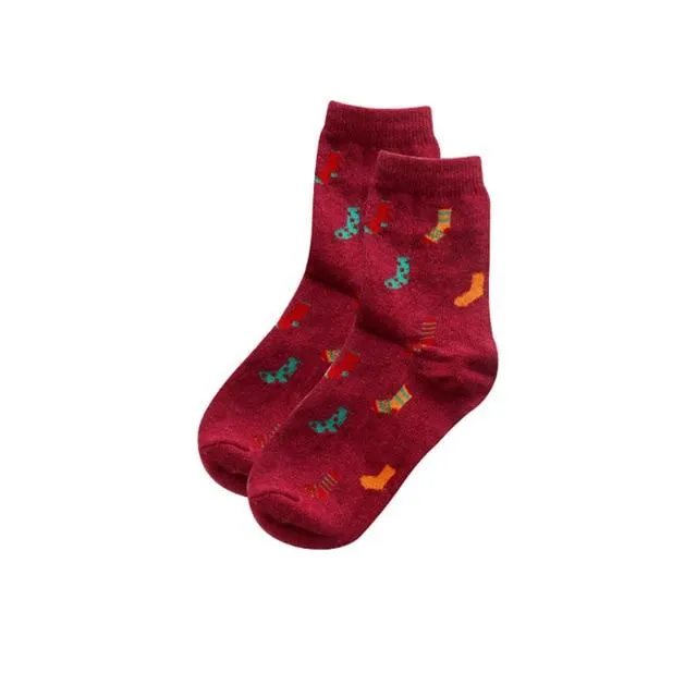 Trendy Winter Autumn Cartoon Printed Ladies Socks for Winter in 5 Colors