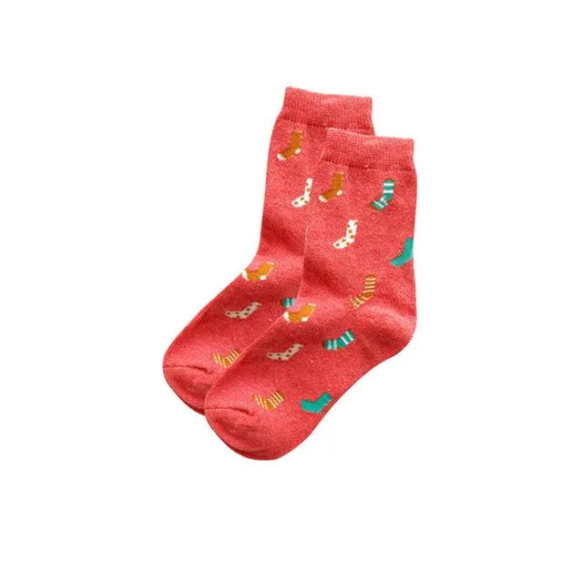 Trendy Winter Autumn Cartoon Printed Ladies Socks for Winter in 5 Colors