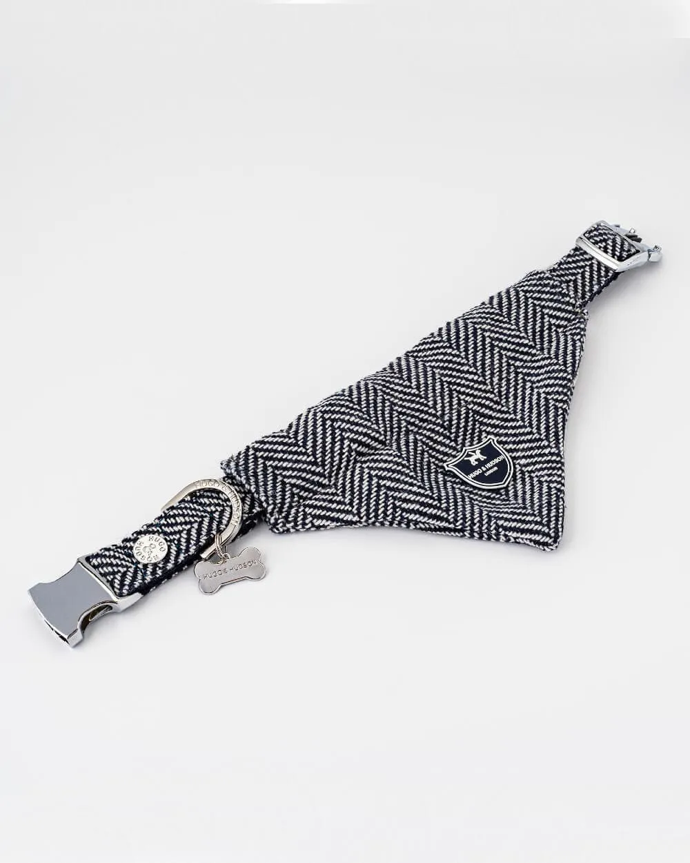 Tweed Dog Bandana - Navy Herringbone